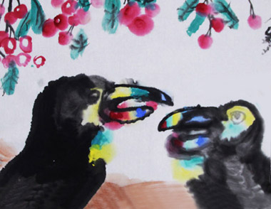 巨嘴鳥-國畫基礎班-2015年10月31日學生作品-新起點畫苑