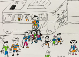 坐公交車-兒童畫創(chuàng)想B班-2019年4月27日【春季班/高峰店】新起點畫苑-學(xué)生作品